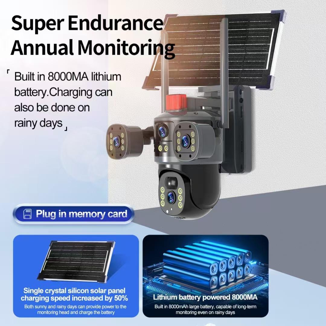 Night Vision Camera Wifi 4G - 3Lens 3Views 12MP 4G Card Solar