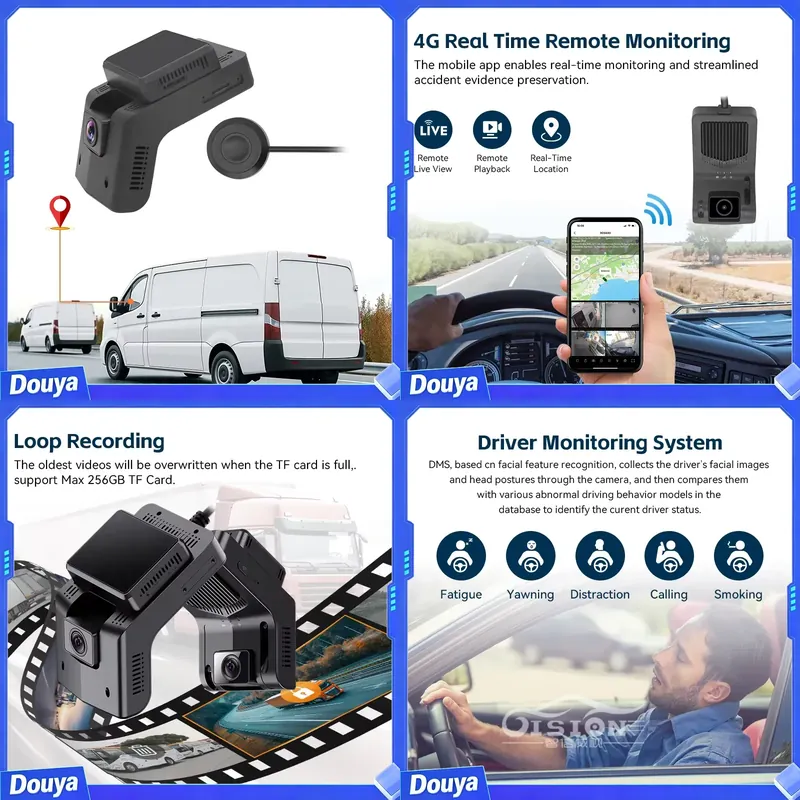 Fleet Dashcam 4g Front and Ins - Night Vision Camera Wifi 4G recension och pris