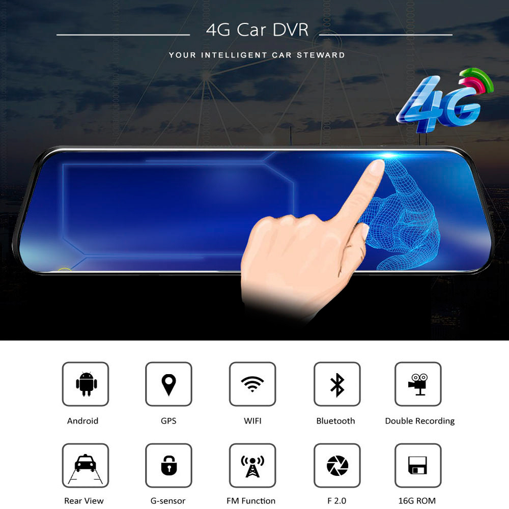 HGDO 10''  4G Android Dash Cam - Night Vision Camera Wifi 4G recension och pris